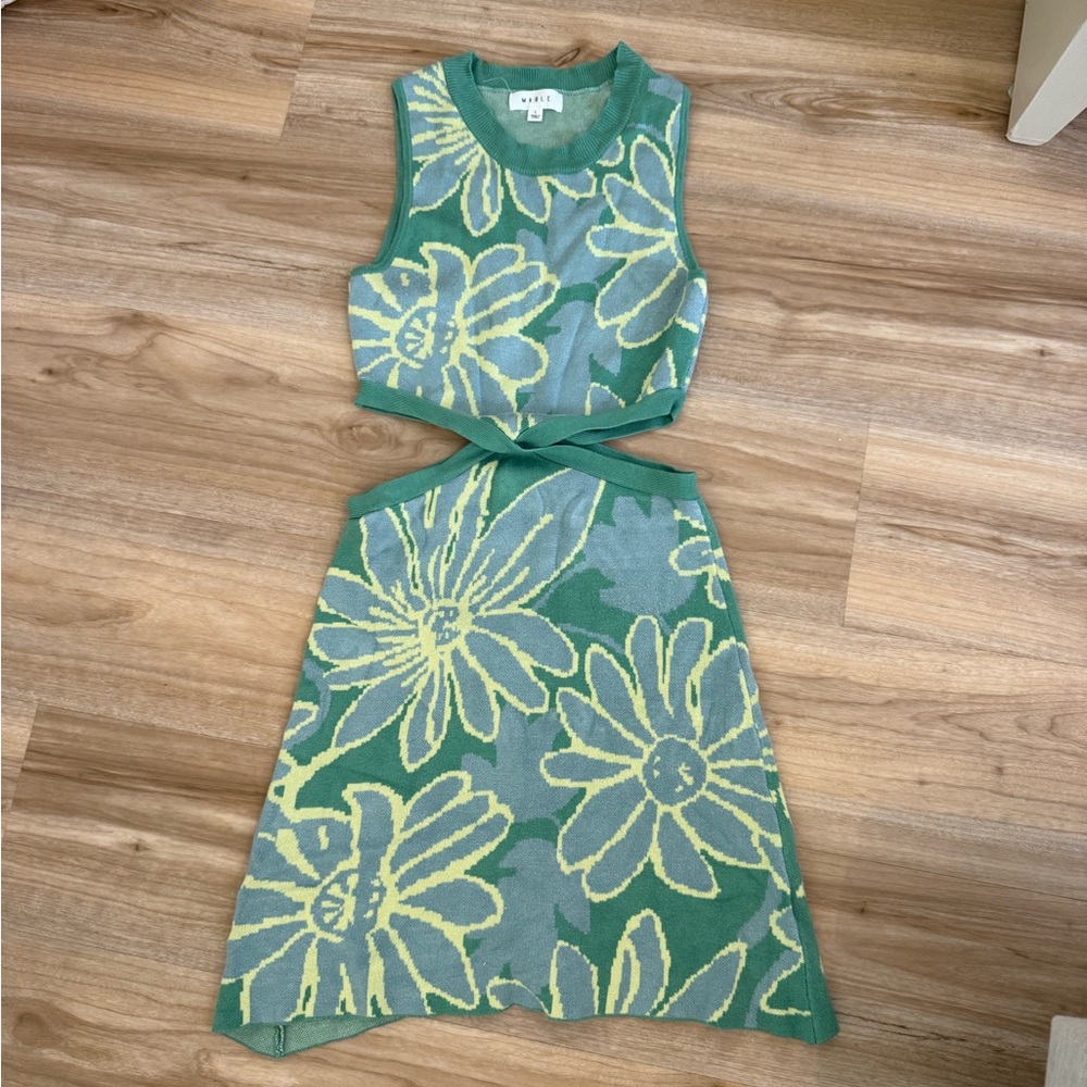 Vibrant Green Floral Sleeveless Mini Dress